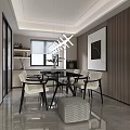 Modern Living Dining Room Interior With Sofa Coffee Table Large Windows And Decorative Painting