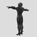 Game Movie Character In Black Mechanical Armor With Intricate Sci Fi Design And Outstretched Arms