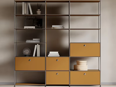 Modern Metal Shelving Unit With Multiple Layers Yellow Drawers For Books Decorations And Home Storage 3d model
