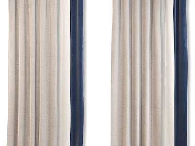 Stylish Window Curtains With Beige And Navy Blue Striped Fabric Soft Drape 3d model