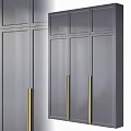 Modern Wardrobe with Glass Doors and Gold Handles in White Finish