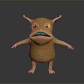 Orange Creature Character With Big Yellow Eyes Two Horns Open Mouth And Standing Pose