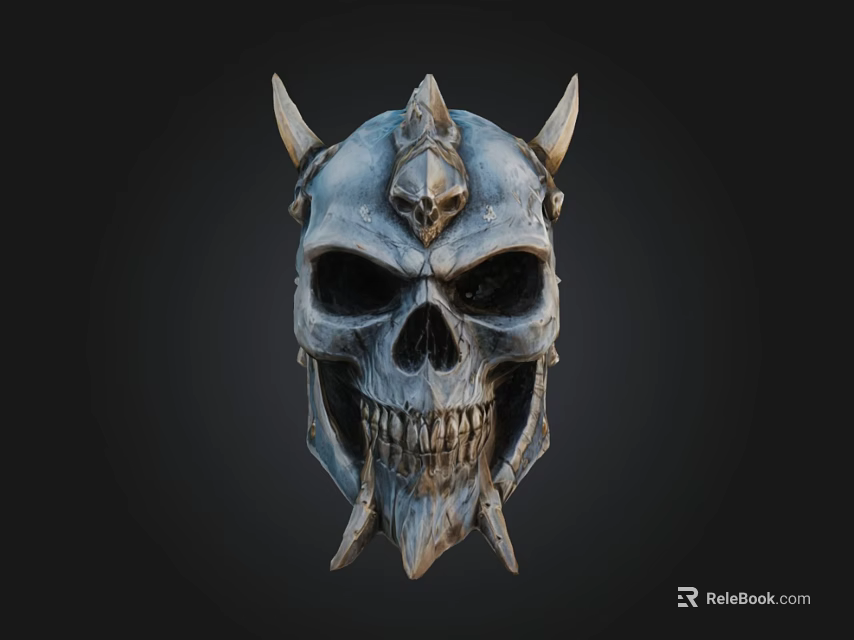 Horned Skull Mask With Spiked Top And Intricate Facial Details 3d model 