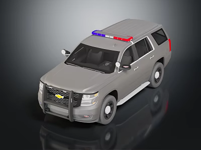 Chevrolet Police Utility Vehicle SUV with Red and Blue Emergency Lights Front Design 3d model