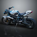 Modern Sports Motorcycle With White And Blue Body Black Seat And Alloy Wheels