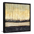 Two Landscape Paintings With Yellow Background Tree Trunks Black Frames Hanging On White Paneled Wall 3d model