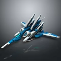 Futuristic Blue And White Aircraft Model With Sleek Design And Multiple Wings