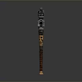 Ornate Weapon Staff Featuring Tower Shaped Top And Carved Wooden Shaft