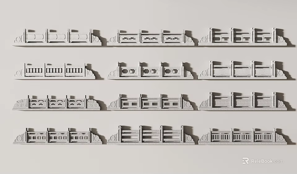 Stone Wood Building Models With Various Designs Arranged Neatly Featuring Window And Door Details 3d model 