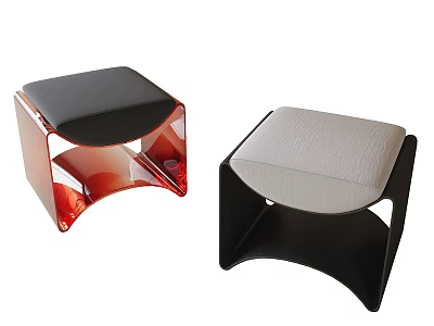 Modern Red Transparent And Black Frame Stools With Light Leather Seats 3d model