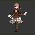 Anime Game Character With Pink Hair Green And Red Outfit White Gloves And Red Boots
