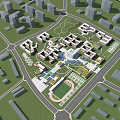 School Campus Buildings With Classroom Blocks Central Square Sports Field And Green Areas