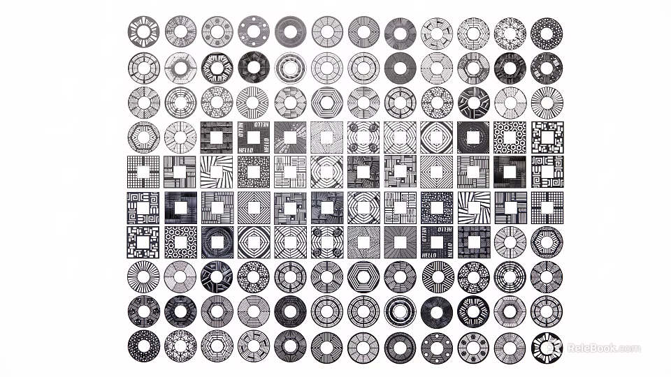 Decorative Tree Grate Designs With Various Geometric Patterns for Urban Landscaping 3d model 