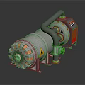 Industrial Heavy Duty Equipment With Cylindrical Body Pipes Gears Copper Coils And Yellow Parts