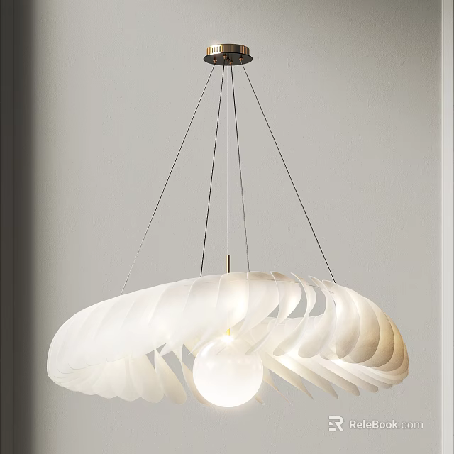 Modern Elegant White Chandelier With Layered Leaf Shaped Design For Interior Decor 3d model 