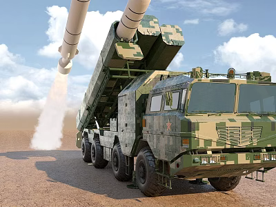 Military Functional Vehicle with Camouflage Paint And Multi Wheeled Launching Missile System 3d model