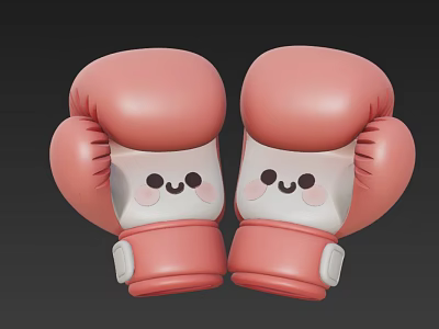 Cute Pink Boxing Gloves With Smiley Face Design And Soft Padding 3d model