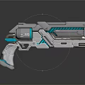 Futuristic Sci Fi Gun with Metallic Silver Body Blue Accent Lines and Ergonomic Grip Design