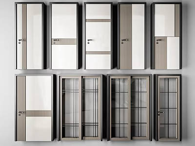 Modern Hinged Doors With Various Designs Glass Panels And Wooden Frames For Home 3d model