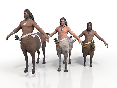 Three Mythical Centaurs With Decorative Necklaces Leather Belts And Extended Arms 3d model