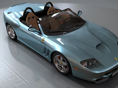 Blue Convertible Ferrari Sports Car With Brown Leather Seats And Shiny Exterior 3d model