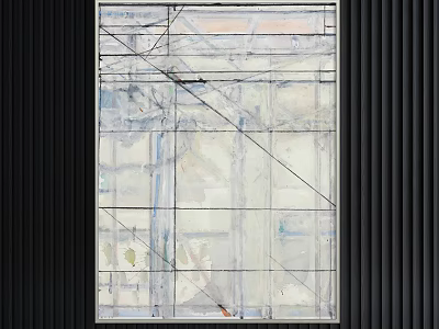 Modern Abstract Painting With Geometric Lines And Gray Blue Tones In Black Frame 3d model