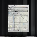 Modern Abstract Painting With Geometric Lines And Gray Blue Tones In Black Frame