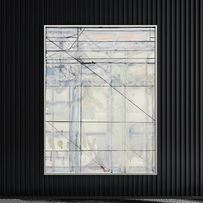 Modern Abstract Painting With Geometric Lines And Gray Blue Tones In Black Frame 3d model