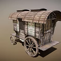 Vintage Wooden Carriage with Curved Roof Wooden Frames Windows and Spoked Wheels