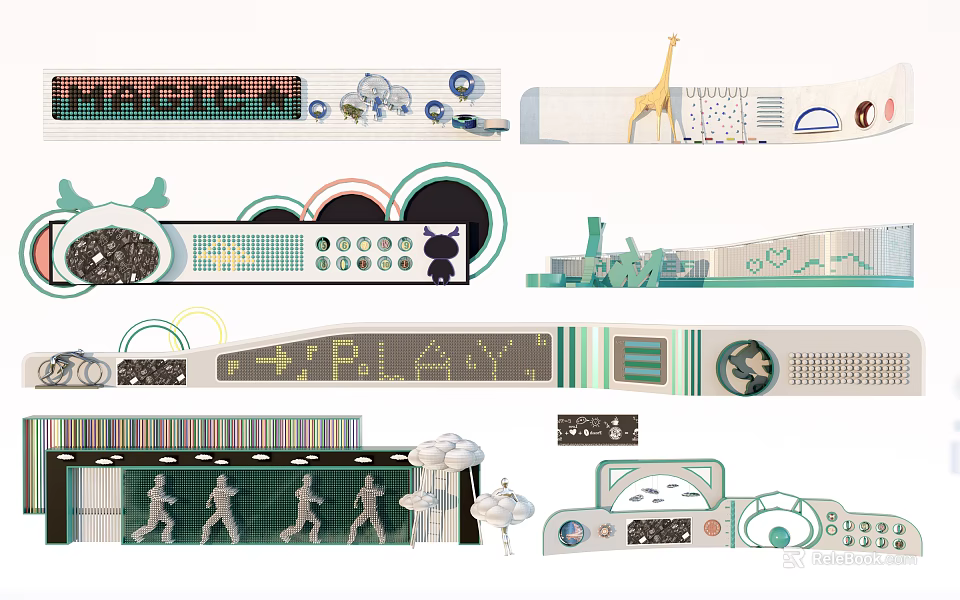 Modern Feature Wall Design With Geometric Patterns Animal Motifs And Play Elements 3d model