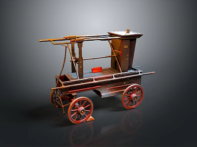 Vintage Wooden Cart With Classic Design Red Spoked Wheels And Metal Accents 3d model