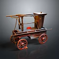 Vintage Wooden Cart With Classic Design Red Spoked Wheels And Metal Accents
