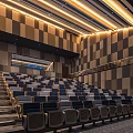 Modern Cinema Auditorium Interior With Plush Seats Staircases And Checkerboard Walls