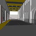 Bright Indoor Sports Fitness Corridor With Yellow Ceiling Beams Black And White Athletic Murals