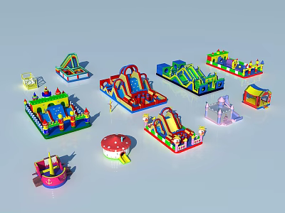 Colorful Inflatable Amusement Equipment With Slides Castles And Trampolines For Kids 3d model