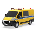 Yellow Functional Police Van Equipped With Emergency Lights And POLICE Markings