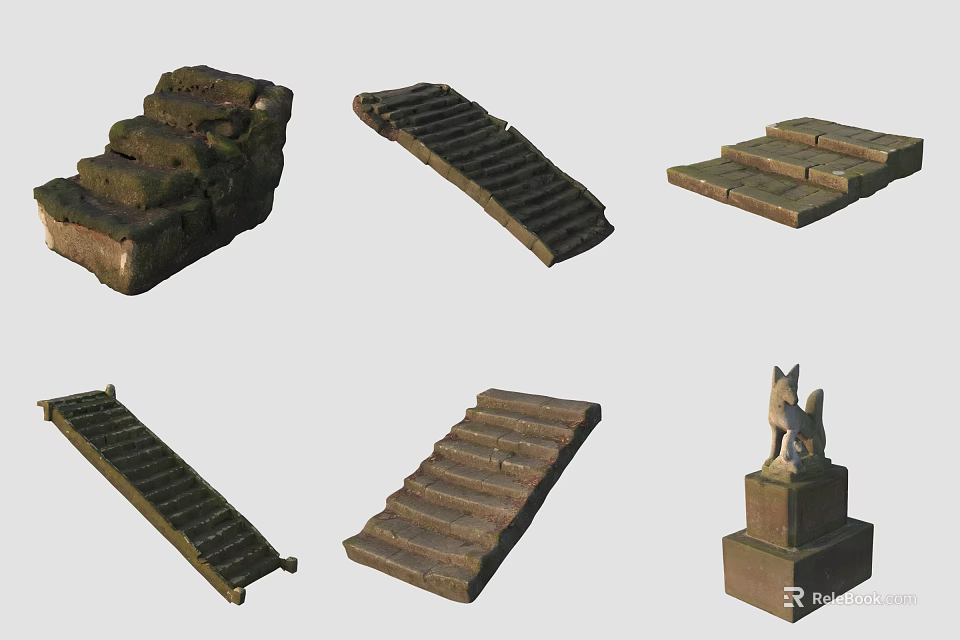 Natural Stone Step Landscape With Various Outdoor Designs And Decorative Elements 3d model