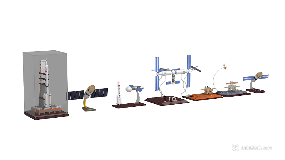 Detailed Scale Spacecraft Models Collection With Rocket Satellite And Space Station 3d model
