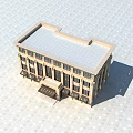 Classical Style Sales Office Building With Large Windows And Open Plaza Front 3d model