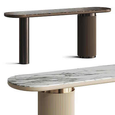 Stylish Console Table With White Marble Top And Fluted Metal Columns Design 3d model