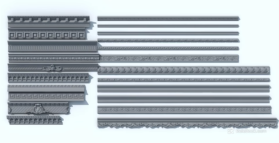 Various Decorative Plaster Moldings With Intricate Patterns For Interior Design 3d model