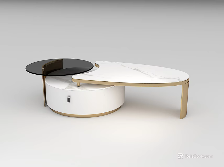Modern Two Tier Coffee Table With White Marble Top Black Surface And Gold Frame 3d model
