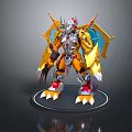 Mechanical Creature Character With Yellow And Silver Armor Wings Claws On Base 3d model
