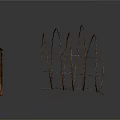 Rusty Coiled Barbed Wire Structure With Wooden Stakes And Spiral Form