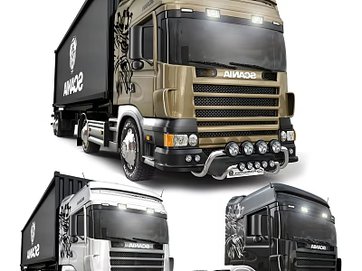 DAF Trucks In Gold White And Black With Front Grille Design And Headlights 3d model