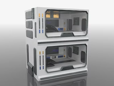 Modern Modular Double Deck Furniture With Glass Windows Black And Blue Accents For Compact Living 3d model