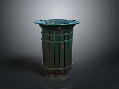 Building Exterior Decorative Metal Trash Can With Striped Design And Shiny Reflective Surface 3d model