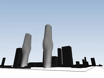 Spiral Shaped Skyscrapers In Modern Urban City Skyline Architectural Design 3d model