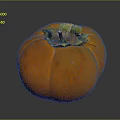 Single Fresh Orange Persimmon With Smooth Skin And Green Leaf Top On Dark Shiny Background