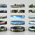 Circular Components Featuring Mountain Water City Skyline Park and Green Scenery